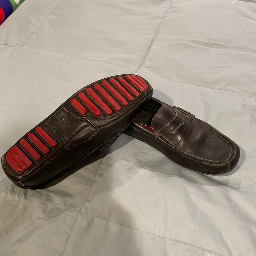 Coach black w red detail leather driving moccasins